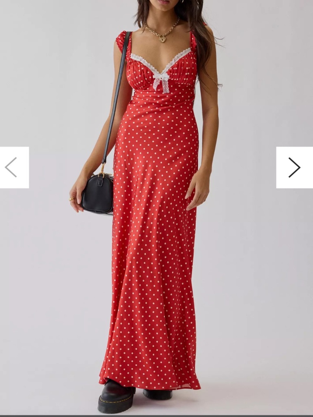 For Love & Lemons UO Exclusive Emmaline Polka Dot Satin Maxi Dress